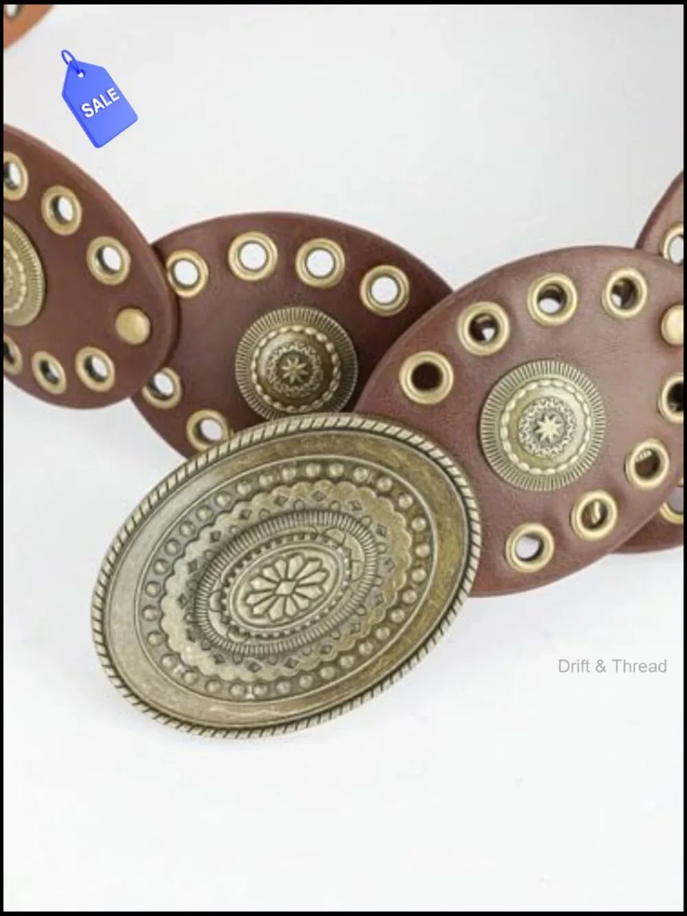 Vintage Western Cowgirl Concho Belt Wide PU Leather Disc for Jeans